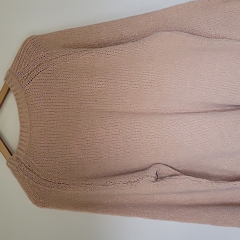 H&M Cream Chunky Knit Balloon Sleeves Silver Lurex Metalic Shimmer Fuzzy Sweater - Picture 11 of 16
